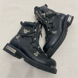 Harley Davidson Women's Size 6 US Brake Light Black Leather Double Zipper Boots